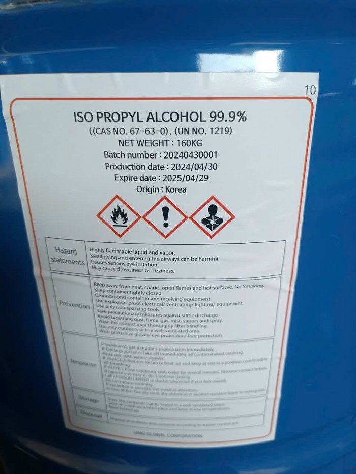 Dung môi Iso Propyl Alcohol IPA - Hóa Chất Công Nghiệp - Công Ty TNHH Hóa Chất Công Nghiệp Phúc Hiếu